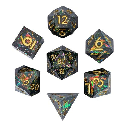 7PCS DND Dice Set,Handmade Sharp Edge Dice Set D&D RPG Polyhedral Die,for Dungeons and Dragons TTRPG Games Roleplaying Games Pathfinder,with Gift Box(Blue Starry Sky) - color: Blue Starry Sky