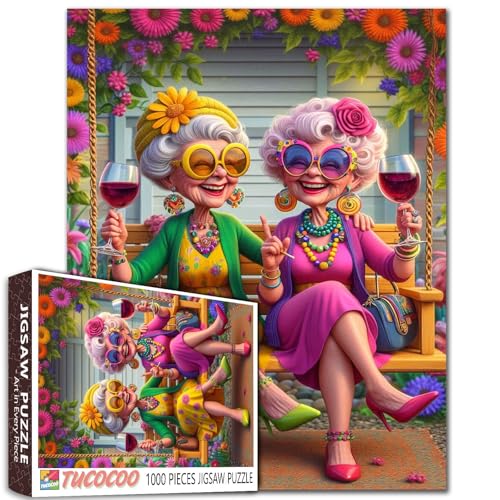Old Woman Jigsaw Puzzle 1000 Piece Sisters for Adult Ladies Friends Puzzle Grandma Puzzles Seniors Jigsaw Puzzle Challenging for Adult Gifts for Friends and Family 19.7 x 27.6 Inch - color: Old Woman-a03