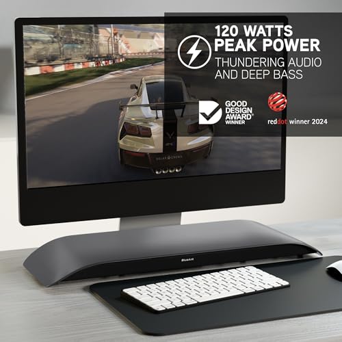 BlueAnt Soundblade Under-Monitor Soundbar, 120W 2.1 Channel Desktop Speaker with USB-C & Bluetooth 5.3 for PC, Mac, Gaming, Music and Streaming, Charcoal