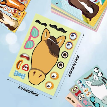 48 Sheets Create Funny Ponies Stickers, Make a Face Stickers for Boys and Girls, Travel Sticker Books, Party Favors, Birthday, Home, School and Activities Gifts for Kids Ages 3+ - style: Horse Head