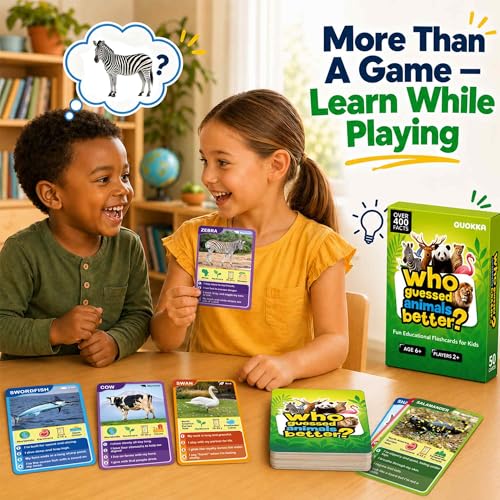 Quokka Who Guess It Better Animals Volume 2 – Educational Game with Visual Clues, Animal Discovery Card Set, 50 Cards, Screen-Free Travel Game for Kids Ages 6+ - color: Animals 2