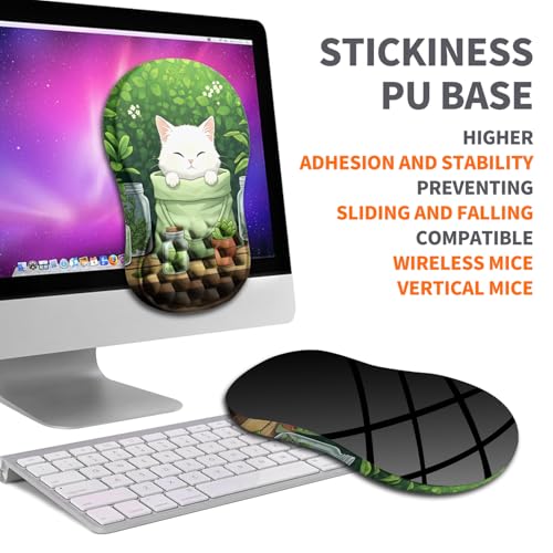 Ergonomic Joint Wrist Support Mouse Pad with Memory Foam Cushion Massage Bump, Carpal Tunnel Pain Relief Mousepad Slope Design for Wrist Rest, 11.8x7.9 in, Cute Kitten - color: Cute Kitten