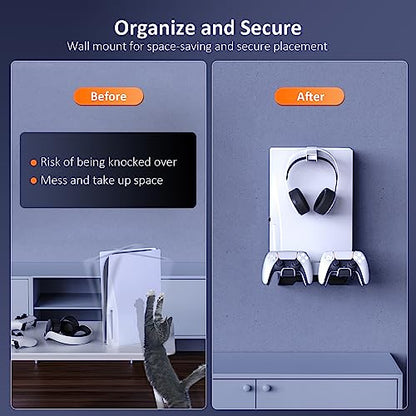 NexiGo Wall Mount Kit with Charging Station for PS5 and PS5 Slim/Pro Versions, Dual Controller Chargers, Steel Wall Stand, and Headphone Hanger - Compatible with PlayStation 5 (Disc & Digital) - style: PS5 Gen 1