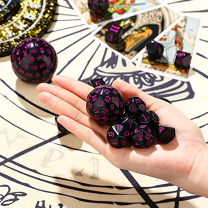 Civaner 15 Pcs Complete Polyhedral Dice Set D3-D100 Spherical RPG Dice Set in Opaque Black, 100 Sides for Role Playing Table Games Party Supplies(Black and Purple) - color: Black and Purple