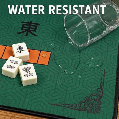 Mahjong Mat for Table, Green, 34 x 34 Inches | Neoprene Rubber, Anti Slip, Noise Reduction, Storage Case Included