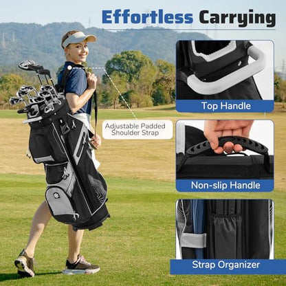 Goplus Lightweight Golf Cart Bag, Molded Lock Top Golf Club Bag w/14-Way Full Length Organizer Dividers, 11 Pockets, Cooler Bag, Straps, Umbrella Holder & Rain Hood for Men Women - color: Black+Grey