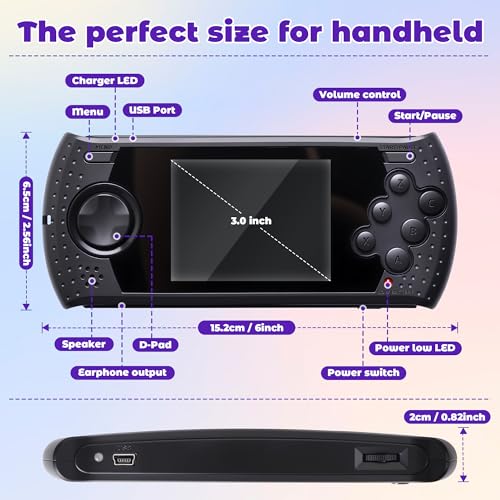 16 Bit Handheld Game for Kids Built-in 230 HD Classic Retro Video Games USB Rechargeable 3.0 Inch Childrens Travel Electronics Toys Portable Gaming Player System Gift for Boys Girls Ages 4-8-12 - style: Black