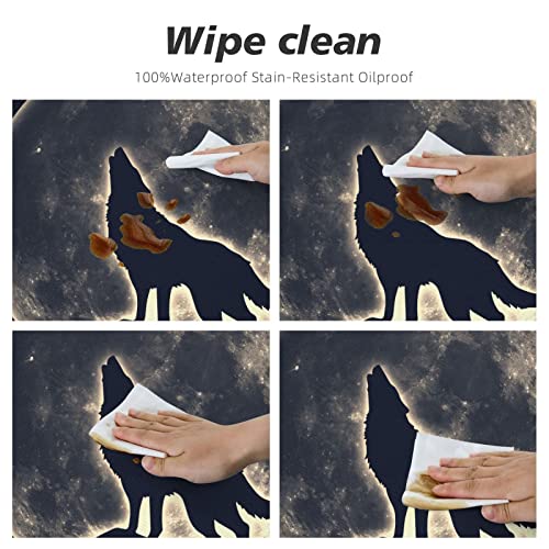 Famame Full Moon Howling Wolf Round Fitted Tablecloth with Elastic Protector Table Cloth Kitchen Dinner Waterproof Oil-Proof Table Covers Fits 40"-44", Small - color: Full Moon Howling Wolf