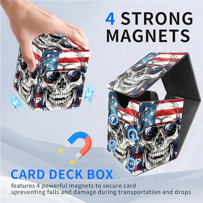 for MTG Deck Box, Commander Deck Case Fits 100 Double Sleeved Cards, PU Leather Storage Box, Compatible with Magic/TCG/PTCG/EDH/Sport Cards,American flag skull - color: American flag skull