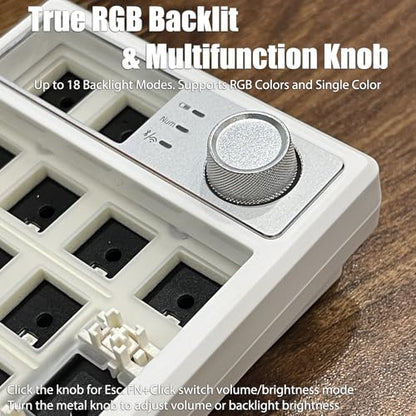 Wireless Mechanical Numpad Barebones Kit, Gasket Programmable DIY | Macro Numeric Keyboard, 19-Key Custom Number Pad with Metal Volume Knob, Hot Swappable, RGB Backlit, NKRO for Win/Mac, White - color: Barebones Kit