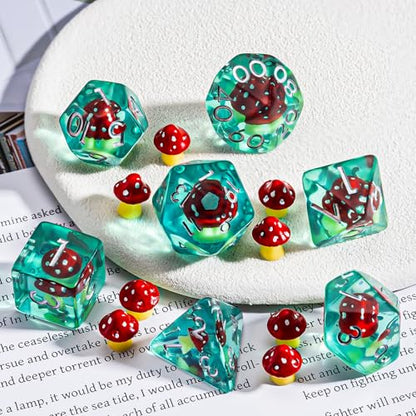 DND Resin Mushroom Dice Set, D&D Polyhedral Dice for Dungeons and Dragons RPG, MTG Role Playing Games D and D Dice 7pc D20 D12 D10 D8 D6 D4 for Ages 15 and Up - color: Red Mushroom