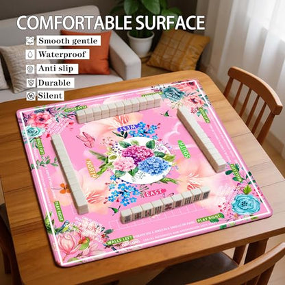 mahjong mat for table with Drawstring Bag/31.5Inch/american mahjong table cloth with rules mats,Noise Reduction Anti-Slip game mat for table,for Mahjong/Poker/Board Games/Card Games/Dominoes (pink) - color: Pink