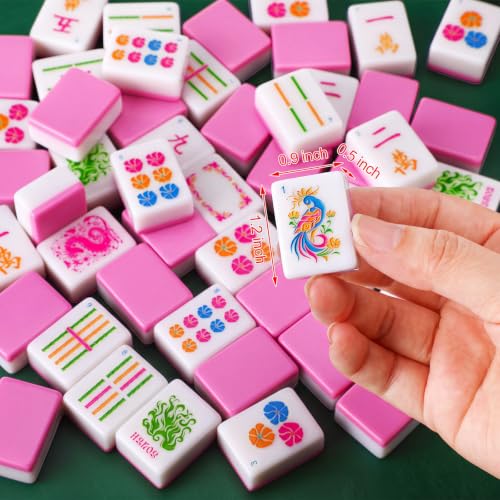 Soulchen Kaleidoscope Mahjong Tile Set 160 Mahjong Tiles 1.2'' Pink American Mahjongs Tile Set with Mahjongs Bag - style: Flowers