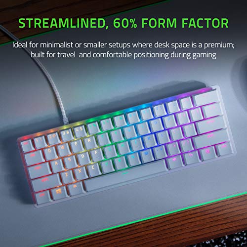 Razer Huntsman Mini 60% Gaming Keyboard: Linear Optical Switches - Aluminum Top Frame - Chroma RGB Lighting - PBT Keycaps - Onboard Memory - Snap Tap - White - color: Mercury White