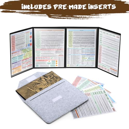 DND Dungeons Master Screen, DNDND Faux Leather 3D Embossed Four-Panel with Pockets for DND Dungeons and Dragon Tabletop Game (Brass) - color: Brass