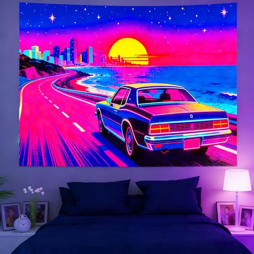 KKYEJLQYI UV Reactive Tapestry, Black Light Neon Wall Tapestry, Luminous Space Tapestry, Bedroom, Living Room, Game Room Decoration Large Tapestry (City-5) - color: City-5