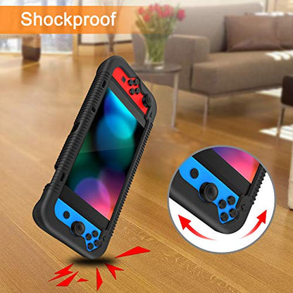 FINTIE Soft Silicone Protective Case Compatible with Nintendo Switch 2017 | Ergonomic Grip Design, Kickstand Compatible, Anti-Slip, Anti-Scratch & Shock-Absorption Grip Case for Switch 6.2-inch, Black - color: Black
