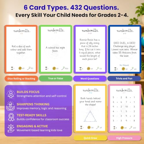 Numberella Deluxe Math Board Game for Kids – Level 1 | Ages 7–10, Grades 2–4 | Mental Math & Times Tables | Award-Winning Data-Proven STEM Game | Family, Homeschool & Classroom | 432 Questions
