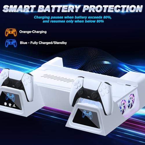 Stand and Cooling Station for PS5/PS5 Slim/PS5 Pro, with Dual Controller Charging Station for PlayStation 5 - color: Soft White