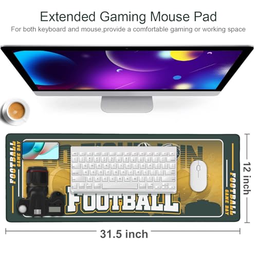 Football Desk Mat, Large Stitched Edges Gaming Mouse Pad, Green Keyboard Mat for Laptop Computer Desktop - 31.5x12 Inch for Football Fans - color: Dark Gree Football