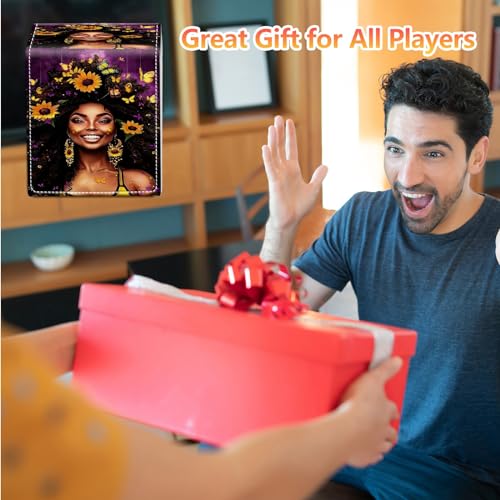 Card Deck Box, Card Storage Box Fits 100+ Single Sleeved Cards, Large Capacity PU Leather Card Storage Box with Strong Magnet for Magic Commander TCG CCG, Butterflies African Black Girl - color: Butterflies African Black Girl
