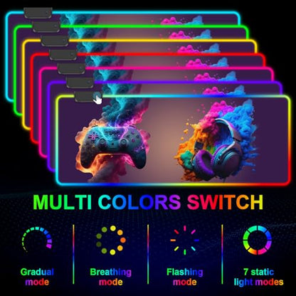 RGB Mouse Pad, Gaming Mousepad with 13 LED Light Modes | 31.5X11.8inch Large Mouse Mat, Gaming Mats for Desk with Non-Slip Rubber Base - color: Black-b