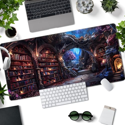 Enchanted Mystic Archive Library Desk Mat Large Mouse Pad Aesthetic Keyboard Pad Extended Gaming Mousepad XXL Dark Academia Desk Pad Computer Laptop Mouse Mat Office Desktop Decor Pad 31.5x15.7 in - color: Mystic Archive Library