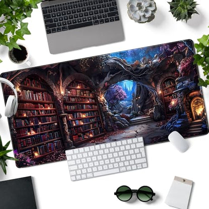 Enchanted Mystic Archive Library Desk Mat Large Mouse Pad Aesthetic Keyboard Pad Extended Gaming Mousepad XXL Dark Academia Desk Pad Computer Laptop Mouse Mat Office Desktop Decor Pad 31.5x15.7 in - color: Mystic Archive Library