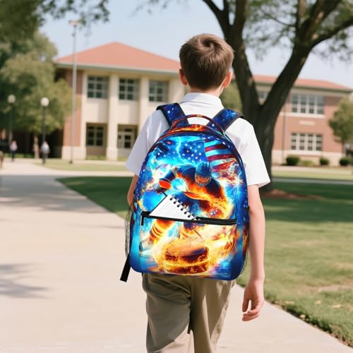 Ice Hockey School Backpack for Kids Boys American Flag Sports Ball Backpack for Boys Children Teens Elementary Middle School Students Bookbag - color: Ice Hockey