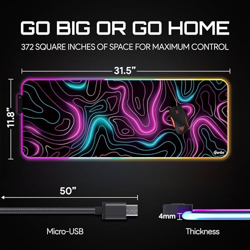 Gerlos RGB Gaming Mouse Pad, Large LED Desk Mat, 31.5 x 11.8 Inch | 12 light modes, non-slip base, water-resistant surface, stitched edges - color: Neon Pink