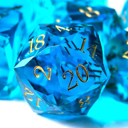 Crystal Multifaceted Polyhedral Dice Set 7 PCS for DND, RPG Tabletop Gaming, Collectors | Tinbox Packing, Gemstone Effect Dice (Aquamarine) - color: Aquamarine