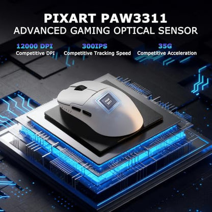 AJ159P MC Wireless Gaming Mouse, 12000 DPI, Tri-Mode 2.4G/Bluetooth/Wired, Magnetic RGB Charging Dock, 56g Ultra-Light, Programmable 6 Buttons - Perfect for Gaming, Work & Travel (White) - color: White