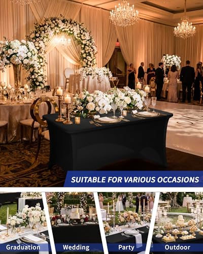 Fixwal Black Stretch Table Cloth Rectangle 2 Pack 4Ft, Spandex Fitted Table Covers Washable for Party, Trade Show, Banquet, Wedding, Buffet - color: Black, size: 4 Ft