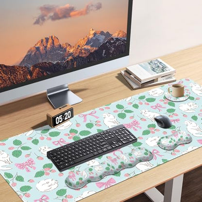 AIMSA Keyboard Wrist Rest Large Mouse Pad Wrist Support Combo, Bows and Kittens Keyboard Pad Desk Mat, Ergonomic Wrist Rest Cushion Pad for Home Office Gaming - color: Bows and Kittens