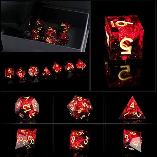 DND Dice Set Handmade 7 Accessories Sharp Edge Dice for Dungeons and Dragons TTRPG Games, Multi-Sided RPG Polyhedral Resin Sharp Edge Dice Roleplaying Games (Black Red) - color: Black Red