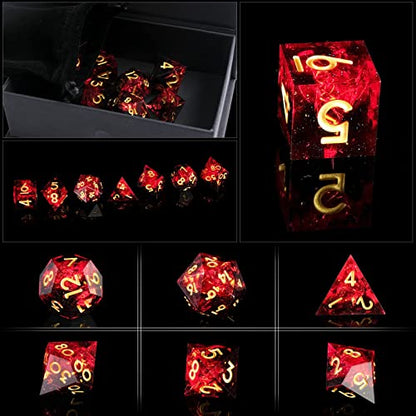 DND Dice Set Handmade 7 Accessories Sharp Edge Dice for Dungeons and Dragons TTRPG Games, Multi-Sided RPG Polyhedral Resin Sharp Edge Dice Roleplaying Games (Black Red) - color: Black Red
