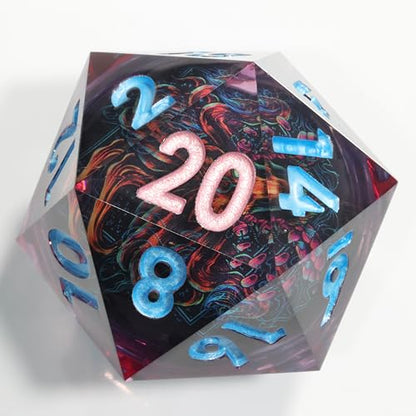 Mini Planet 50mm Large Chonk D20 Liquid Core Giant Polyhedral Sharp Edges RPG Table Games Dice E19 LED Fire Fox - color: E19-led Fire Fox