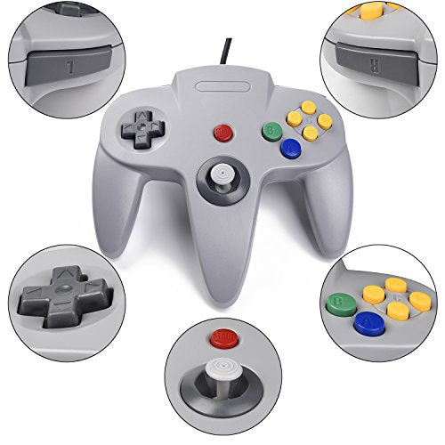 KIWITATA 2 Pack Classic N64 USB Controller, Retro N64 USB Wired Game Pad Joystick Controller for Windows PC/Mac Laptop Computer RetroPie Gray - color: Grey