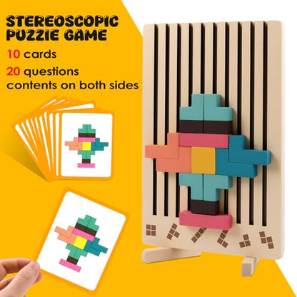 Wooden Stacking Puzzle Toy, 3D Russian Block Puzzle Jigsaw,Montessori Educational Board Game Gift for Boys and Girls, Stacking Blocks Toys for Family Brain Teaser Activity