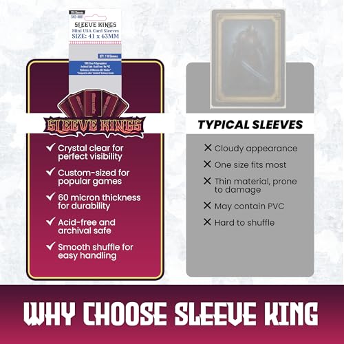 Sleeve Kings Mini USA Card Sleeves 41 x 63 mm – 110 Pack, Extra Clear 60 Micron Polypropylene, Acid-Free, PVC-Free – SKS-8801 - size: 41 x 63 mm, style: Mini USA