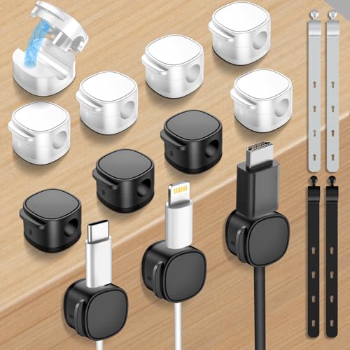 6 Pack,Magnetic Cable Clips & Silicon Cable Ties Cable Organizer | [Cable Smooth Adjustable Under Desk Organizer],Cable Management,Cord Holder-Desk Stand Holding,Adhesive Home Cable Keeper - color: 6Black+6White