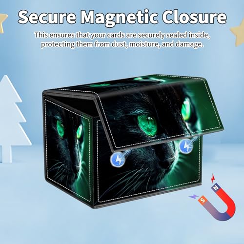 for MTG Commander Deck Box,Card Deck Box for Trading Yugioh MTG,Fits 100 Double Sleeved Cards,PU Leather Strong Magnet Case for Magic Commander TCG CCG,Black Cat Green - color: Black Cat Green