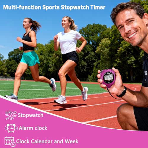 Sports Stopwatch Timer, Single Lap Split Digital Stop Watch for Sports Kids Coaches Swimming Running, Purple - color: Purple