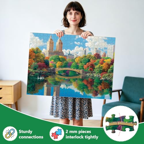500 Piece Jigsaw Puzzles for Adults Seniors, NY Central Park Nature Puzzle | Lake Sence Bow Bridge Puzzle with Letters on Back,Interlock Perfectly Frameable,Challenging Family Game Great Gifts,20.5x15in - color: Lake View