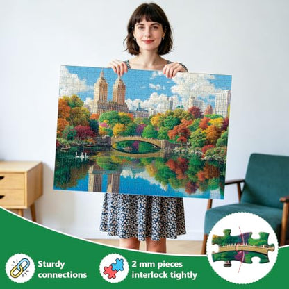 500 Piece Jigsaw Puzzles for Adults Seniors, NY Central Park Nature Puzzle | Lake Sence Bow Bridge Puzzle with Letters on Back,Interlock Perfectly Frameable,Challenging Family Game Great Gifts,20.5x15in - color: Lake View