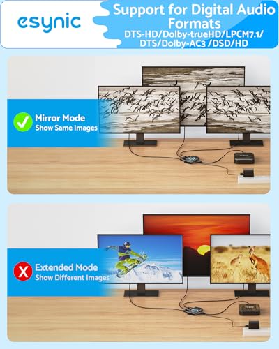 eSynic 4K@30Hz HDMI Splitter 1x3-1 in 3 Out HDMI Splitter for Dual Monitors-Plug & Play-Supports1080P 3D HDCP Bypass – for PS4/PS5, Projector, PC, TV, Office Conference -Only Mirror No Extend Mode - size: 1 in 3 Out