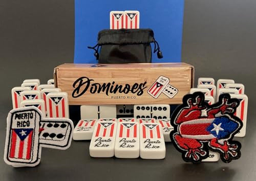 Puerto Rico Dominoes Bag Set Domino Tiles Boricua PR Puerto Rican Domino Set Classic Double six Dominos Adult Size Must Have (Comes with Travel Bag) no Wood Box