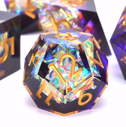 Dungeons and Dragons dice Set D&D, Polyhedron DND Resin dice Set, Used for Role-Playing dice Magic Pathfinder Game DND dice Set (7 Pieces) - color: S Zhi +Elegant Purple