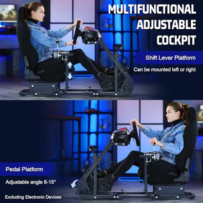 Marada Racing Simulator Cockpit with Black Seat Fit for Fanatec,for PXN,for Thrustmaster,for Logitech G29 G27,Adjustable Stable Monitor Mounting Frame with Gear Shifter Mount,Pedal & Wheel Not Include