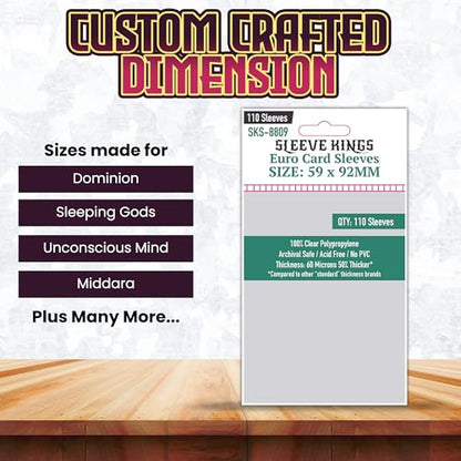 Sleeve Kings Standard Card Sleeves – 110 Count, Clear 60 Micron Thickness, Medium Euro Size (59 x 92 mm), Compatible with Dominion & More – SKU: SKS-8809 - size: 59 x 92 mm, style: Euro